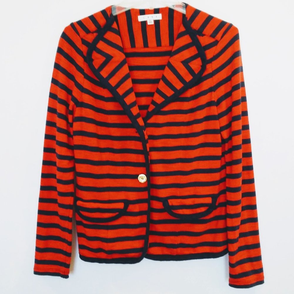 Cabi M Red Blue Striped Long Sleeve Knit Jacket